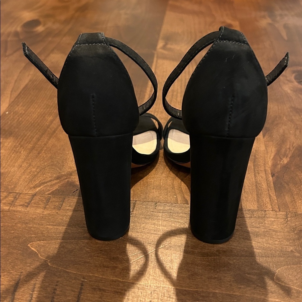 Schutz Black Suede Block Heel Ankle Strap Heels - Picture 4 of 7